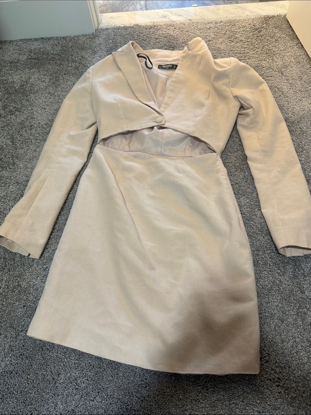 Missguided Beige Long Sleeve Cutout Dress